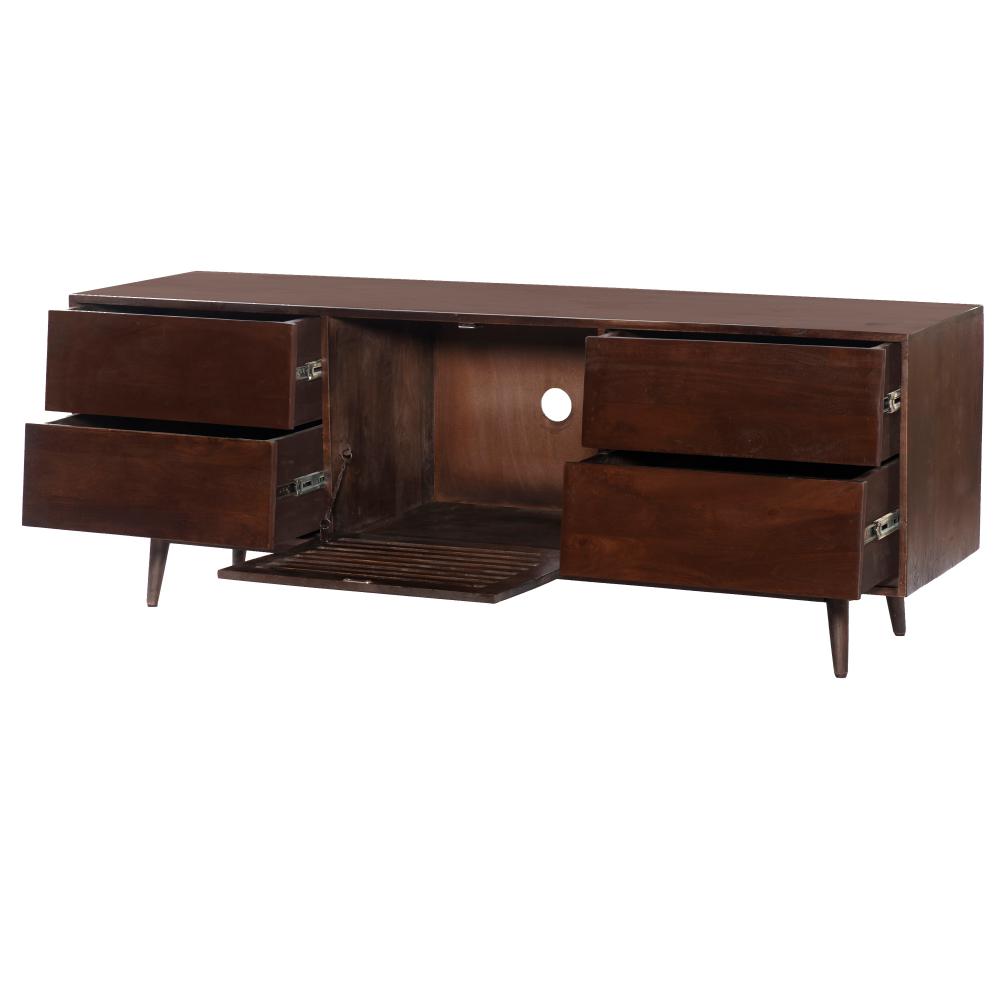 64 Inch TV Cabinet with 4 Drawers and Wooden Frame, Walnut Brown - UPT-262408