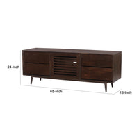 64 Inch TV Cabinet with 4 Drawers and Wooden Frame, Walnut Brown - UPT-262408