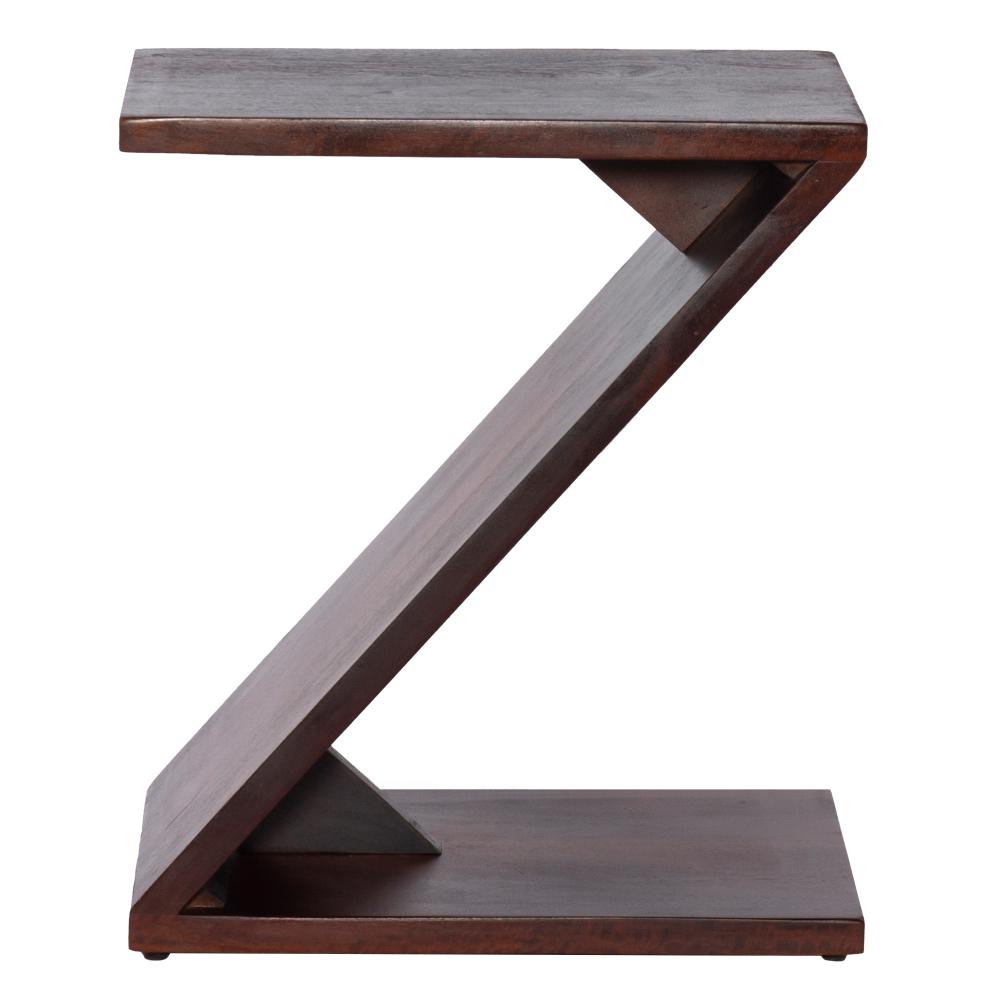 24 Inch Rectangular Mango Wood Side Table, Z Shaped Frame, Dark Brown - UPT-262409