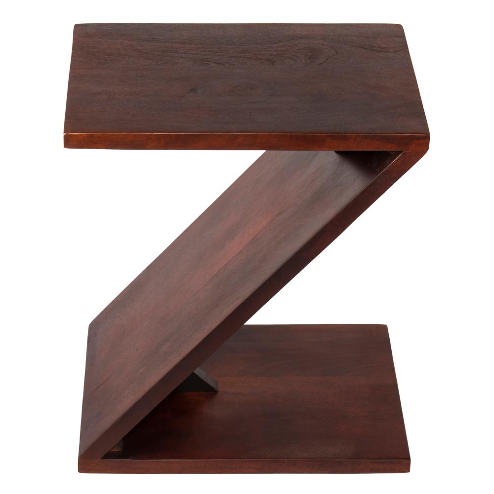 24 Inch Rectangular Mango Wood Side Table, Z Shaped Frame, Dark Brown - UPT-262409