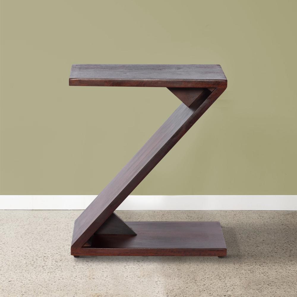 24 Inch Rectangular Mango Wood Side Table, Z Shaped Frame, Dark Brown - UPT-262409