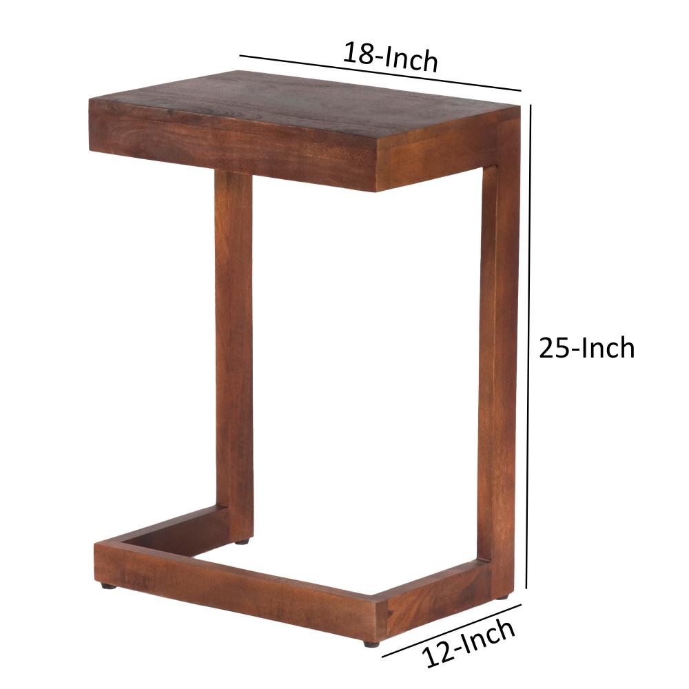 26 Inch Handcrafted Mango Wood Side End Table, Open Design Base, Dark Brown - UPT-262410