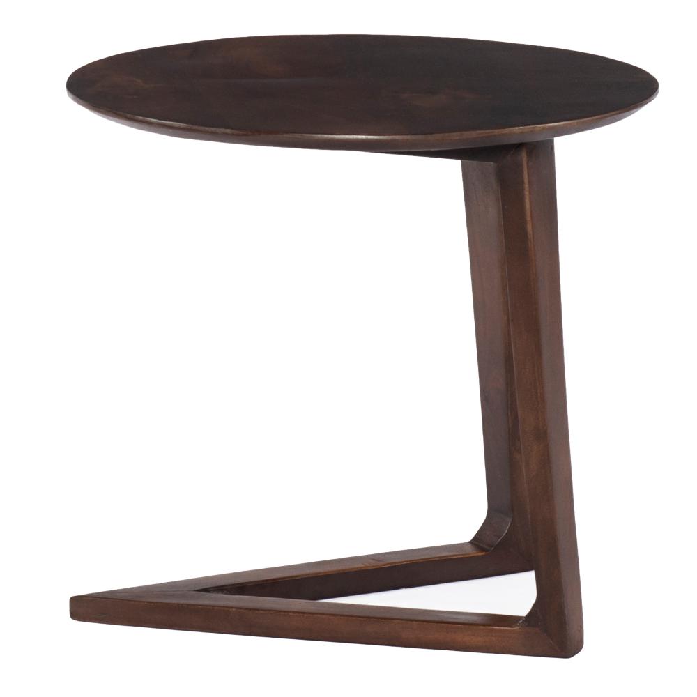 Mango Wood Round Side Table with  and Cantilever Base, Brown - UPT-262411