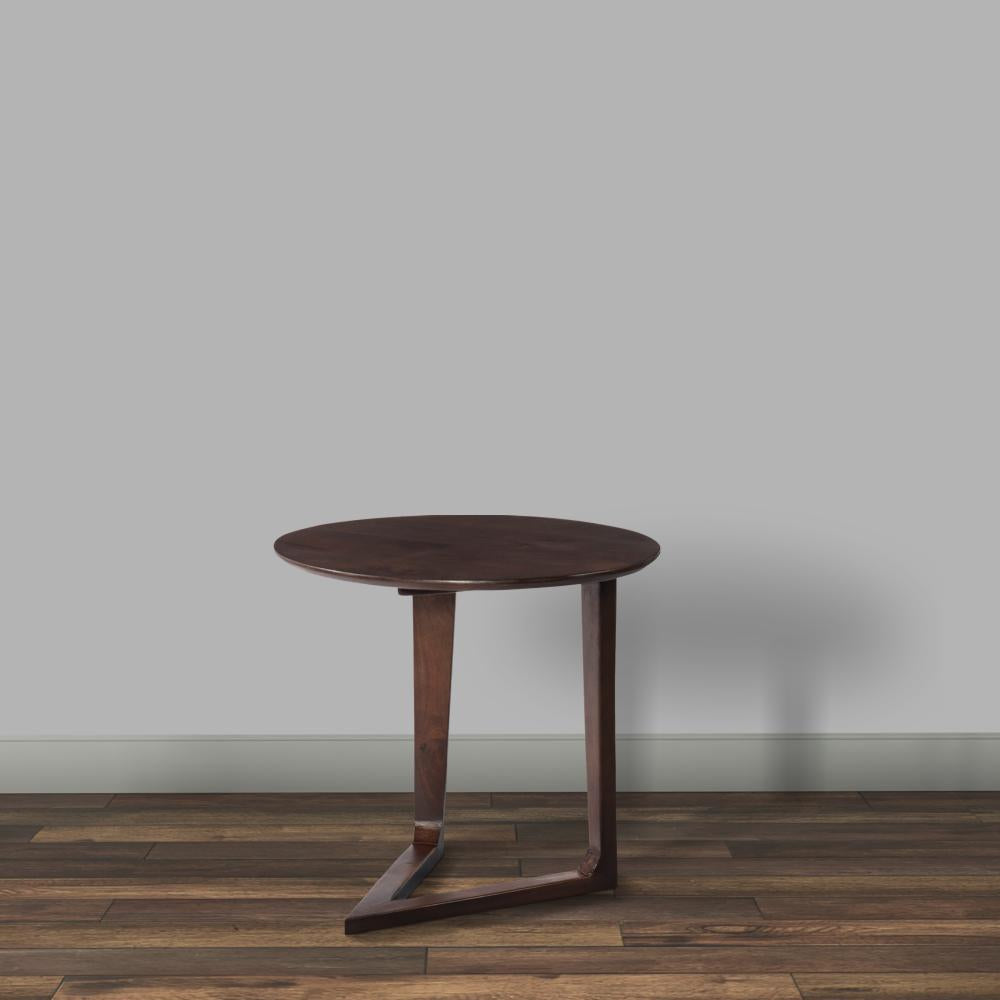 Mango Wood Round Side Table with  and Cantilever Base, Brown - UPT-262411