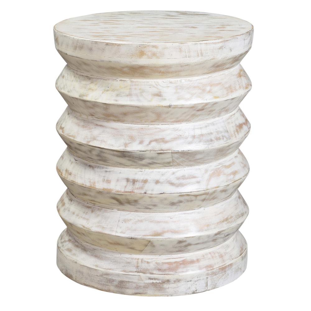 Round End Table with Spring Design Wooden Frame and Round Top, Washed White - UPT-263259