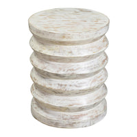 Round End Table with Spring Design Wooden Frame and Round Top, Washed White - UPT-263259