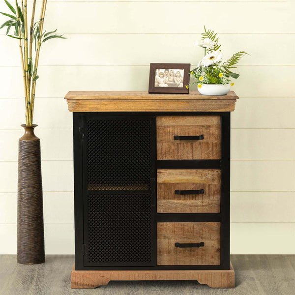 Home Office Cabinet with 3 Drawers and Metal Frame, Oak Brown and Black - UPT-263261