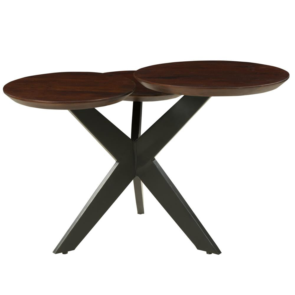 Modern Coffee Table with 3 Tier Wooden Top and Boomerang Legs, Brown and Black - UPT-263263