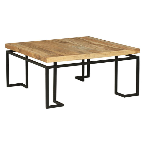 Sqaure Coffee Table with Wooden Top and Geometric Frame, Brown and Black - UPT-263264