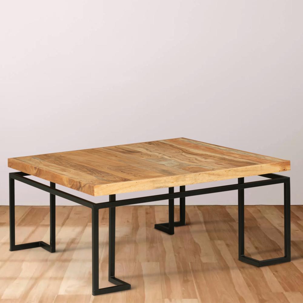 Sqaure Coffee Table with Wooden Top and Geometric Frame, Brown and Black - UPT-263264