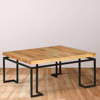 Sqaure Coffee Table with Wooden Top and Geometric Frame, Brown and Black - UPT-263264