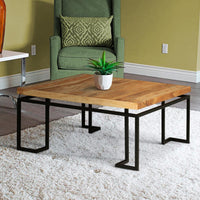 Sqaure Coffee Table with Wooden Top and Geometric Frame, Brown and Black - UPT-263264