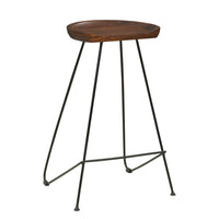 Counter Height Barstool with Wooden Seat and Tubular Metal Frame, Dark Brown and Black - UPT-263266