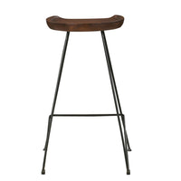 Counter Height Barstool with Wooden Seat and Tubular Metal Frame, Dark Brown and Black - UPT-263266