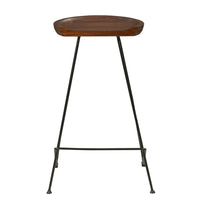 Counter Height Barstool with Wooden Seat and Tubular Metal Frame, Dark Brown and Black - UPT-263266