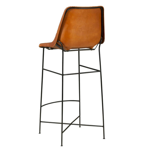 Bar Height Chair with Genuine Leather Upholstery, Tubular Frame, Tan Brown, Black - UPT-263267