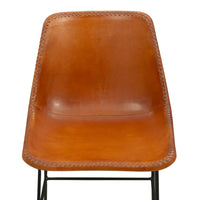 Bar Height Chair with Genuine Leather Upholstery, Tubular Frame, Tan Brown, Black - UPT-263267