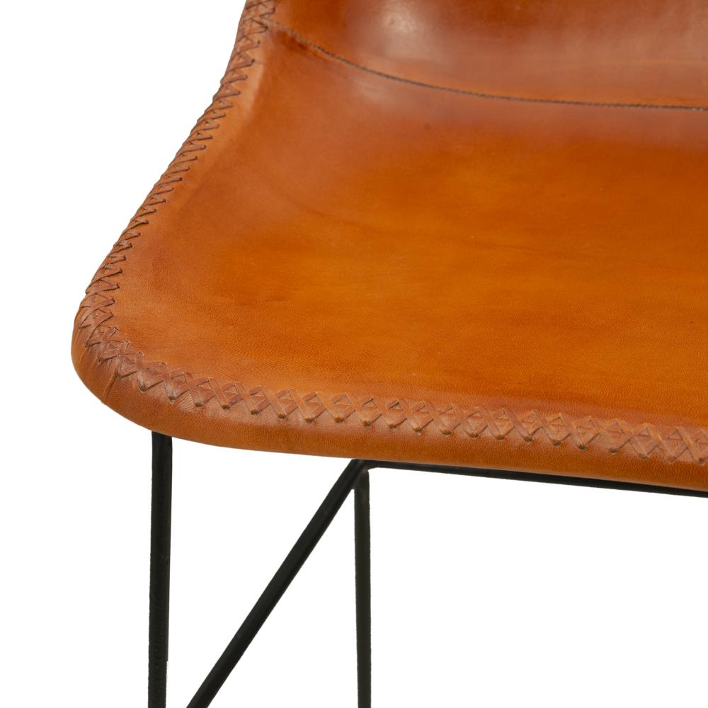 Bar Height Chair with Genuine Leather Upholstery, Tubular Frame, Tan Brown, Black - UPT-263267