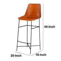 Bar Height Chair with Genuine Leather Upholstery, Tubular Frame, Tan Brown, Black - UPT-263267