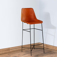 Bar Height Chair with Genuine Leather Upholstery, Tubular Frame, Tan Brown, Black - UPT-263267