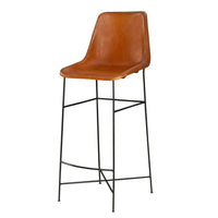 Bar Height Chair with Genuine Leather Upholstery, Tubular Frame, Tan Brown, Black - UPT-263267