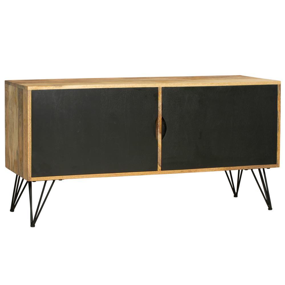 TV Entertainment Unit with 2 Doors and Wooden Frame, Oak Brown and Black - UPT-263268