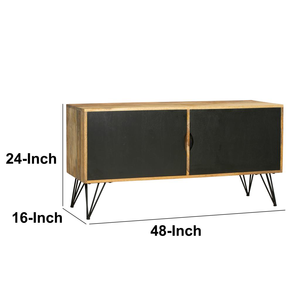 TV Entertainment Unit with 2 Doors and Wooden Frame, Oak Brown and Black - UPT-263268