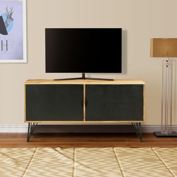 TV Entertainment Unit with 2 Doors and Wooden Frame, Oak Brown and Black - UPT-263268
