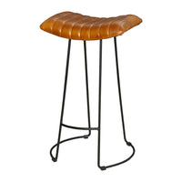 30 Inch Barstool with Curved Genuine Leather Seat and Tubular Frame, Tan Brown and Black - UPT-263270