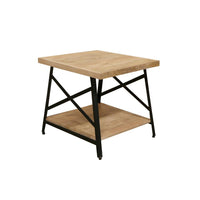 Rectangle Side Table with Open Bottom Shelf and Metal Legs, Brown and Gray - UPT-263593