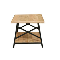 Rectangle Side Table with Open Bottom Shelf and Metal Legs, Brown and Gray - UPT-263593