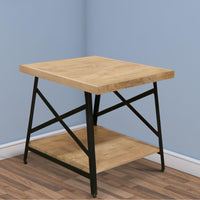 Rectangle Side Table with Open Bottom Shelf and Metal Legs, Brown and Gray - UPT-263593