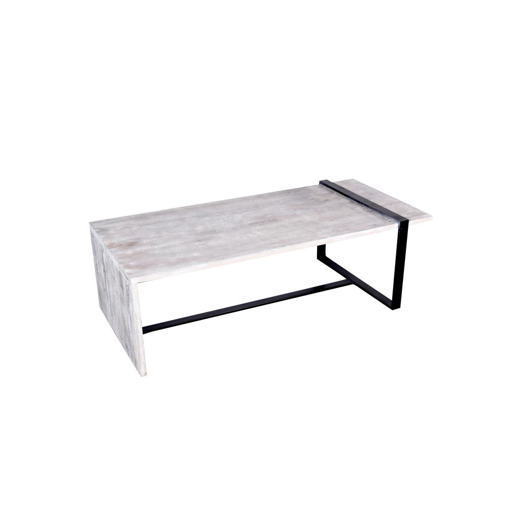 Farmhouse Rectangular Coffee Table with Wooden Top and Geometric Metal Frame, Gray and Black - UPT-263595