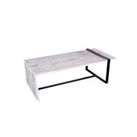 Farmhouse Rectangular Coffee Table with Wooden Top and Geometric Metal Frame, Gray and Black - UPT-263595