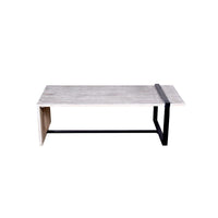 Farmhouse Rectangular Coffee Table with Wooden Top and Geometric Metal Frame, Gray and Black - UPT-263595