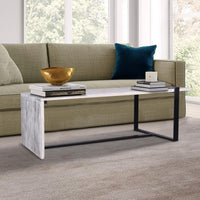 Farmhouse Rectangular Coffee Table with Wooden Top and Geometric Metal Frame, Gray and Black - UPT-263595