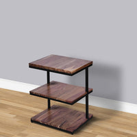 Industrial End Table with 3 Tier Wooden Shelves and Metal Frame, Brown and Black - UPT-263597