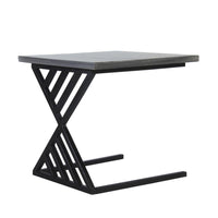 20 Inch Industrial Side End Table, Square Wood Top, C Shape Geometric Metal Frame, Gray, Black - UPT-263761