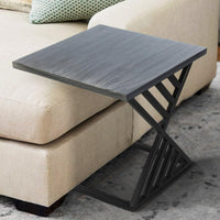 20 Inch Industrial Side End Table, Square Wood Top, C Shape Geometric Metal Frame, Gray, Black - UPT-263761