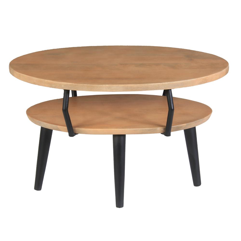 Mango Wood Oval Coffee Table with Open Shelf, Oak Brown and Black - UPT-263763