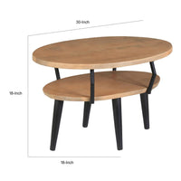 Mango Wood Oval Coffee Table with Open Shelf, Oak Brown and Black - UPT-263763