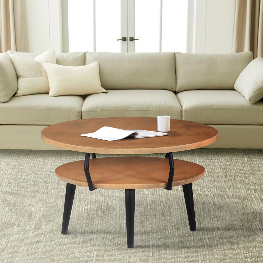 Mango Wood Oval Coffee Table with Open Shelf, Oak Brown and Black - UPT-263763