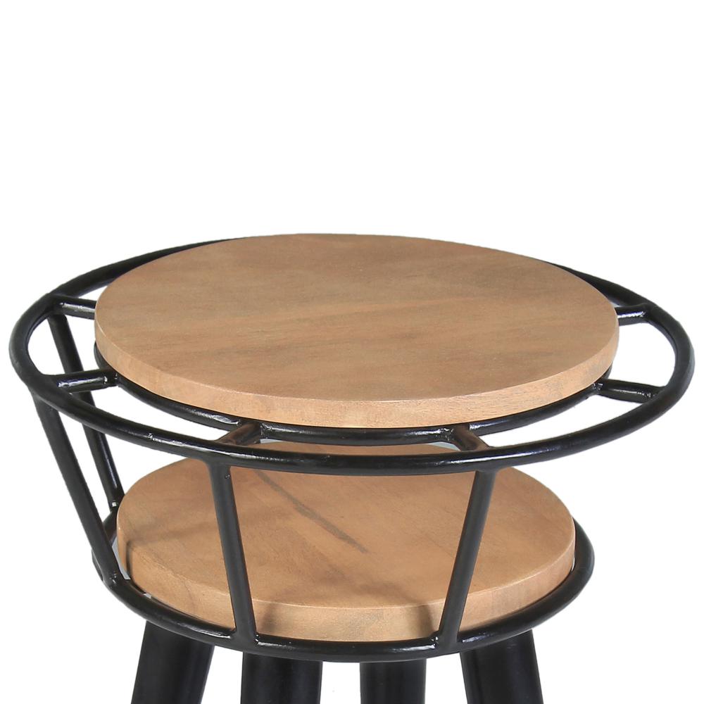 Industrial End Table with 2 Tier Round Wooden Shelving and Metal Frame, White Oak and Black - UPT-263764