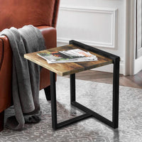 Industrial End Table with Wooden Rectangular Top and Metal Frame, Brown and Black - UPT-263765