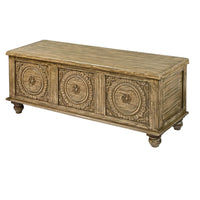 Wooden Trunk with Lift Top Storage and Medallion Wood Carving, Distressed Brown - UPT-263768