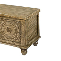 Wooden Trunk with Lift Top Storage and Medallion Wood Carving, Distressed Brown - UPT-263768