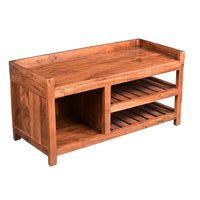 Entryway Bench with Wooden Seat and 2 Slatted Shelves, Brown - UPT-263769