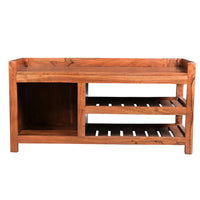 Entryway Bench with Wooden Seat and 2 Slatted Shelves, Brown - UPT-263769