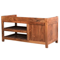 Entryway Bench with Wooden Seat and 2 Slatted Shelves, Brown - UPT-263769