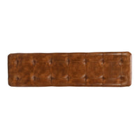 60 Inch Artisanal Tufted Accent Bench, Genuine Leather Upholstery, Metal Frame, Caramel Brown, Black - UPT-263780